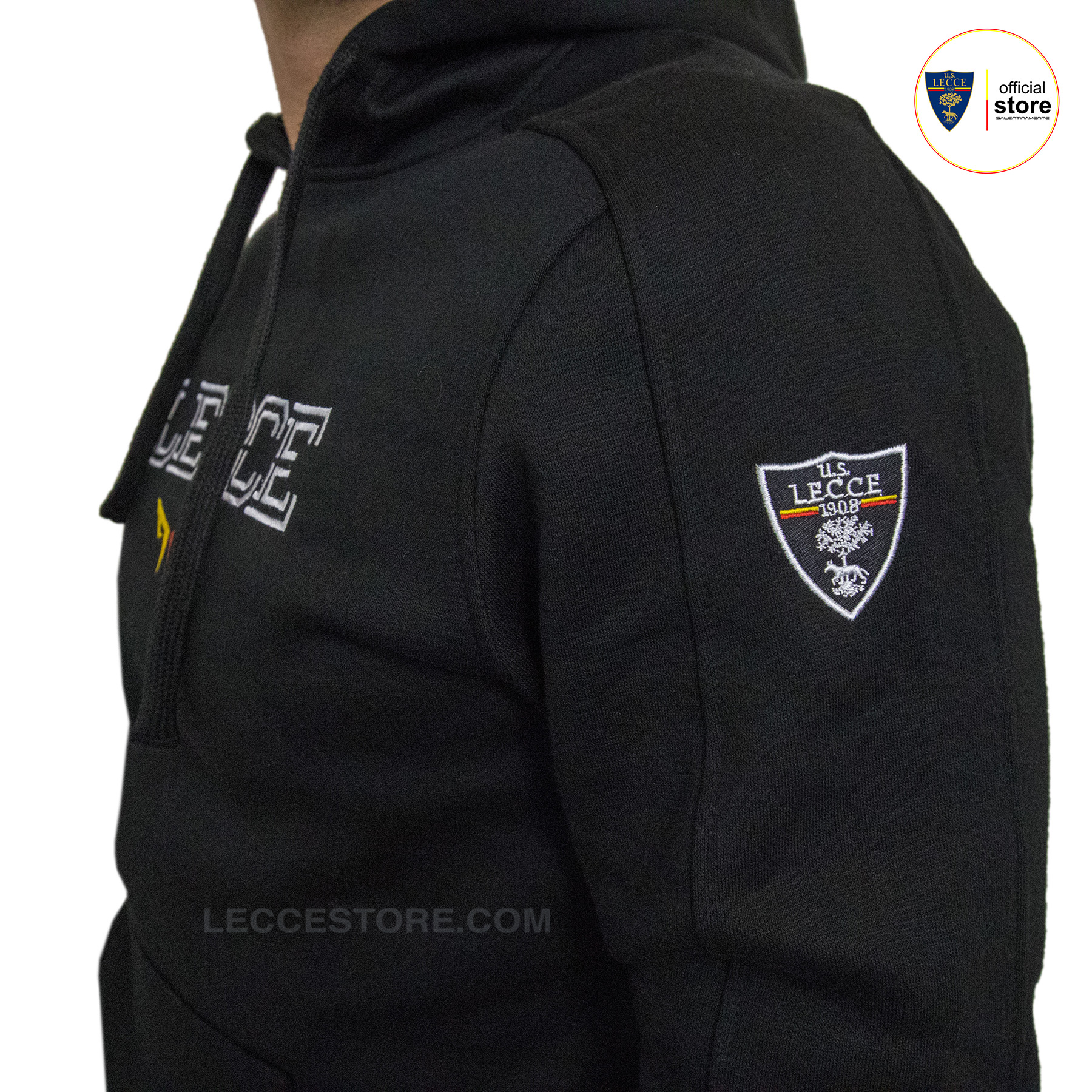 M908 - FELPA ZIP NERA COLLETTO GIALLOROSSO U.S.LECCE CALCIO BAMBINO