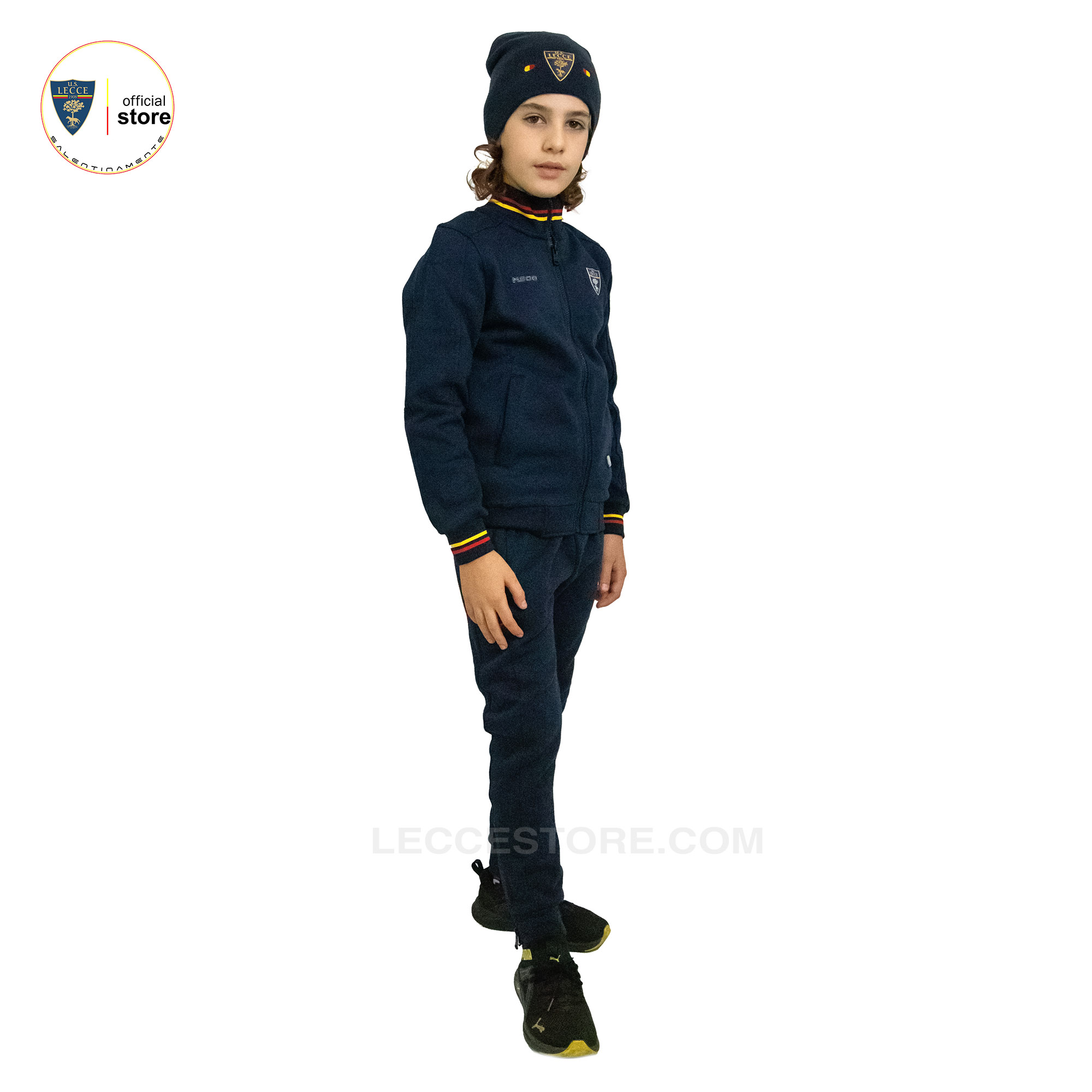 M908 - FELPA ZIP NERA COLLETTO GIALLOROSSO U.S.LECCE CALCIO BAMBINO - Lecce  Store