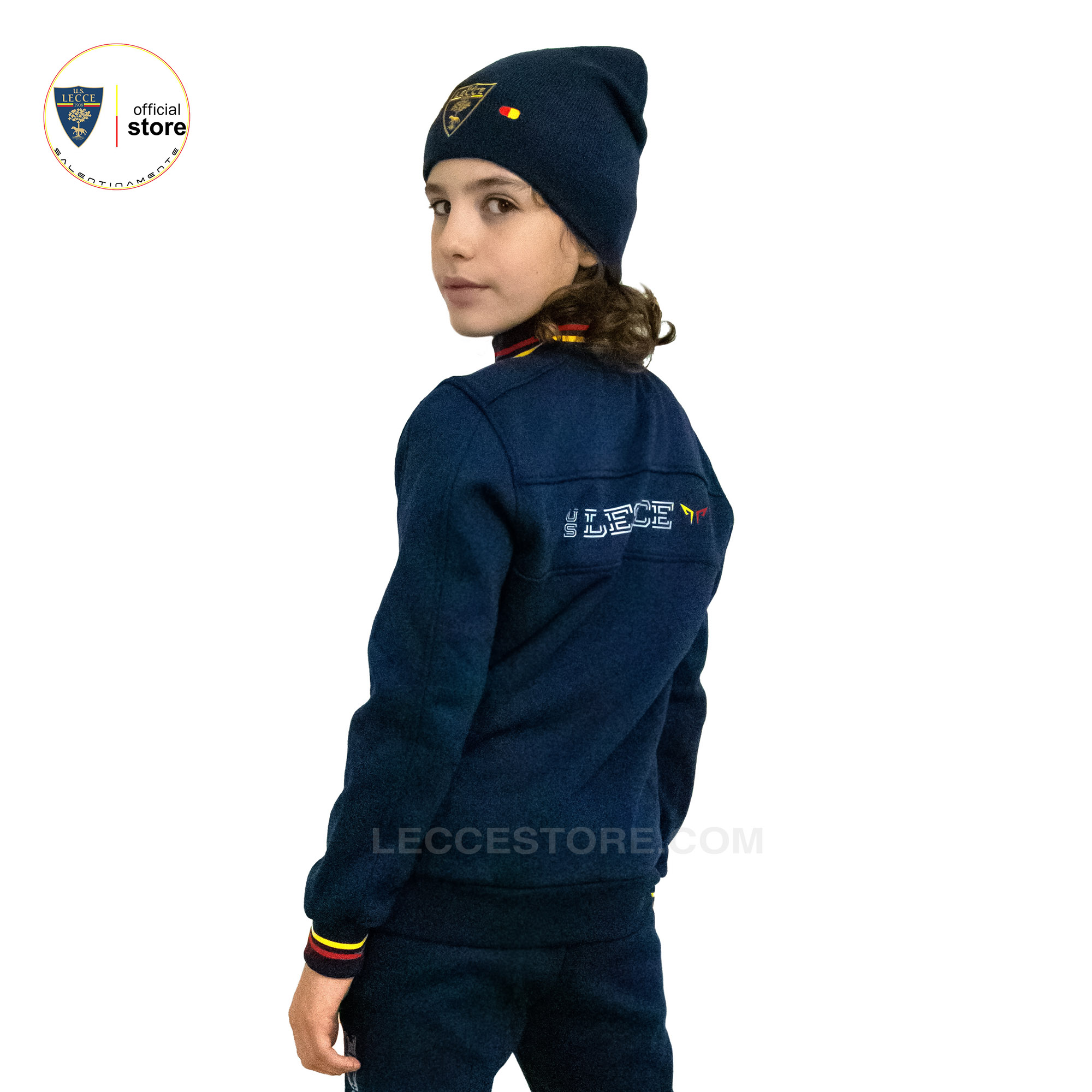 M908 - FELPA ZIP NERA COLLETTO GIALLOROSSO U.S.LECCE CALCIO BAMBINO