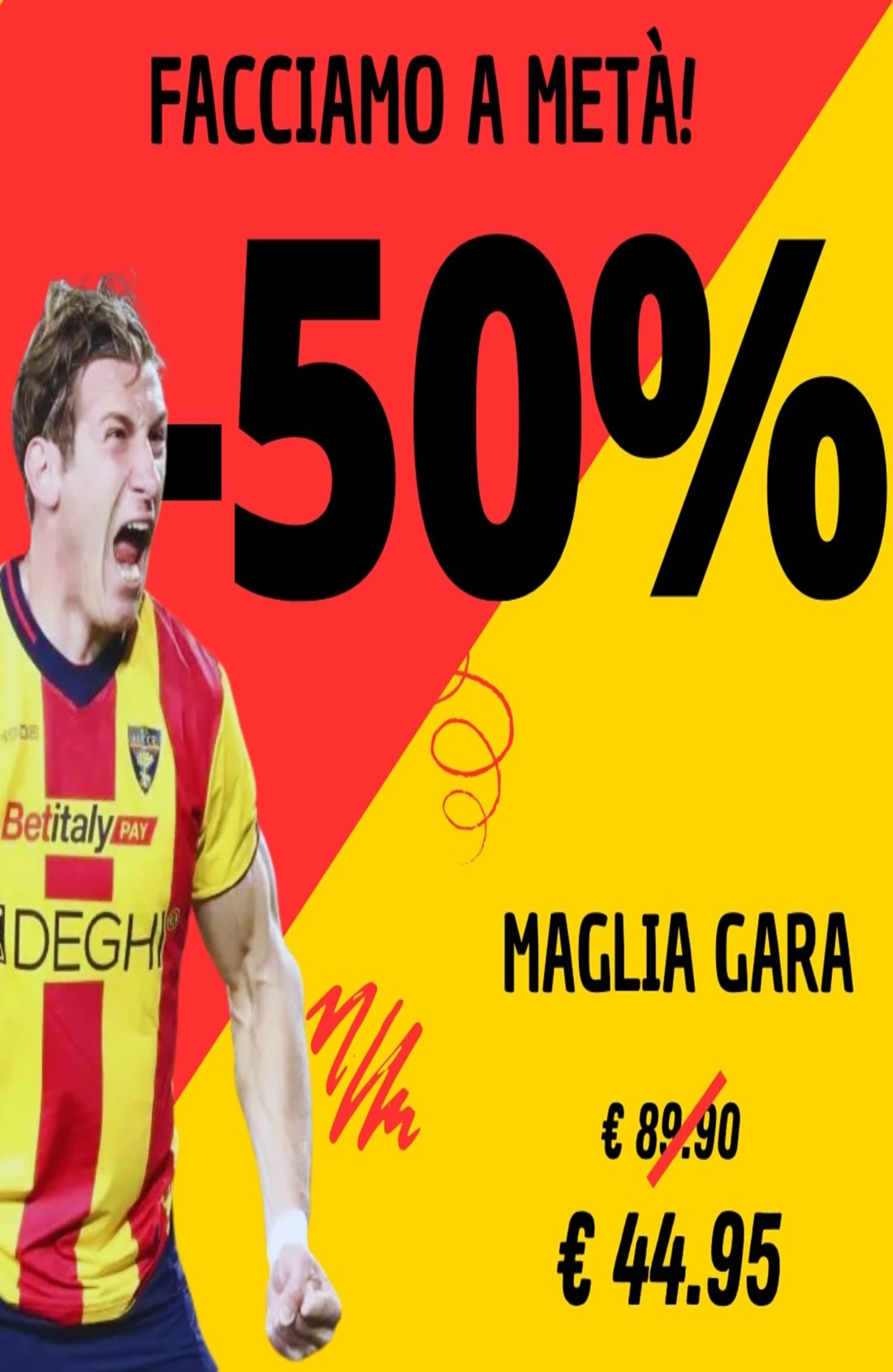 M908 – 1′ MAGLIA GARA CON SPONSOR PUBBLICITARI U.S. LECCE GIALLOROSSA CASA UFFICIALE 23/24