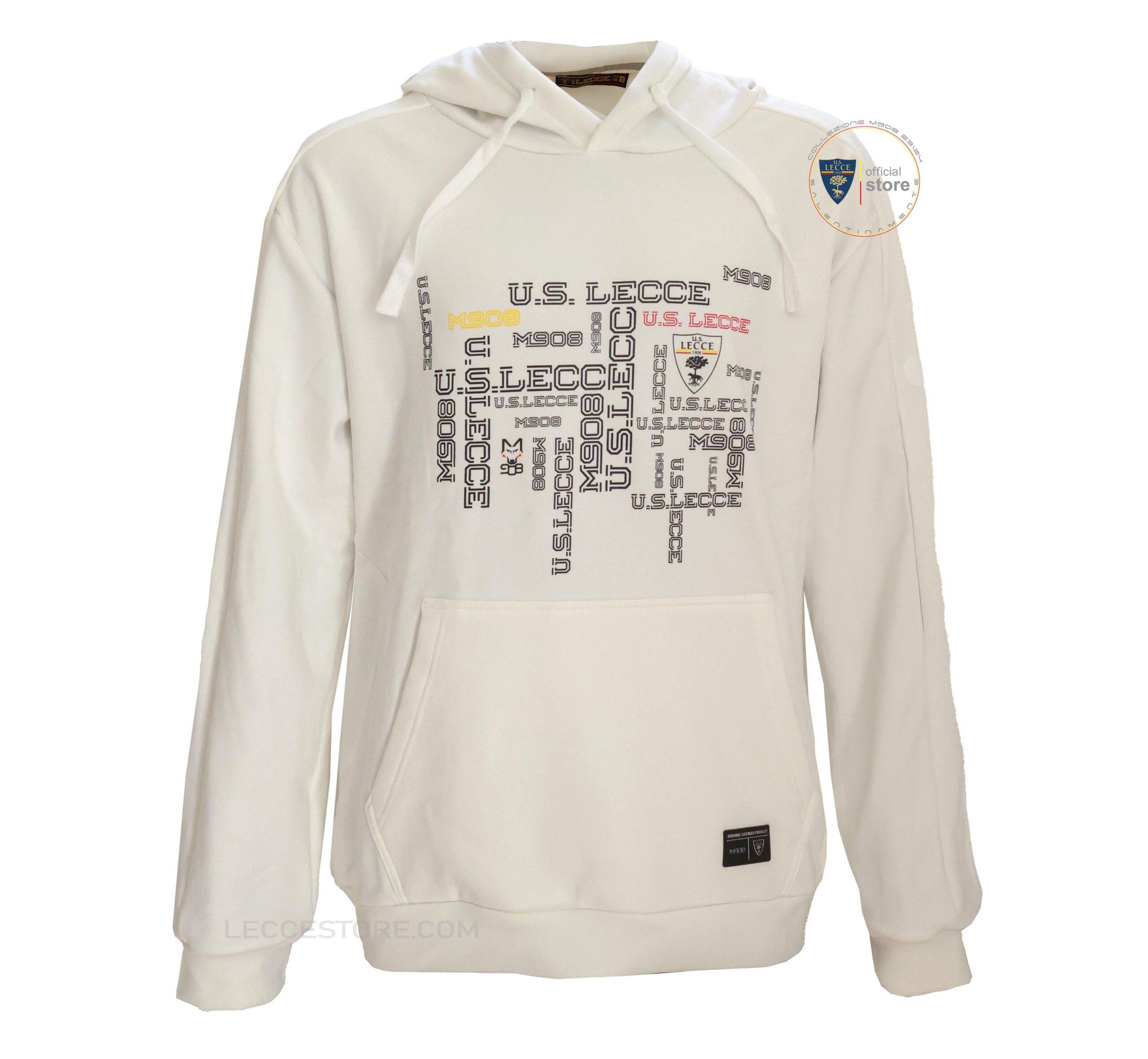 M908 – FELPA GIACCA TUTA PULLOVER CAPPUCCIO BIANCA SCRITTA U.S. LECCE M908 ADULTO E BAMBINO