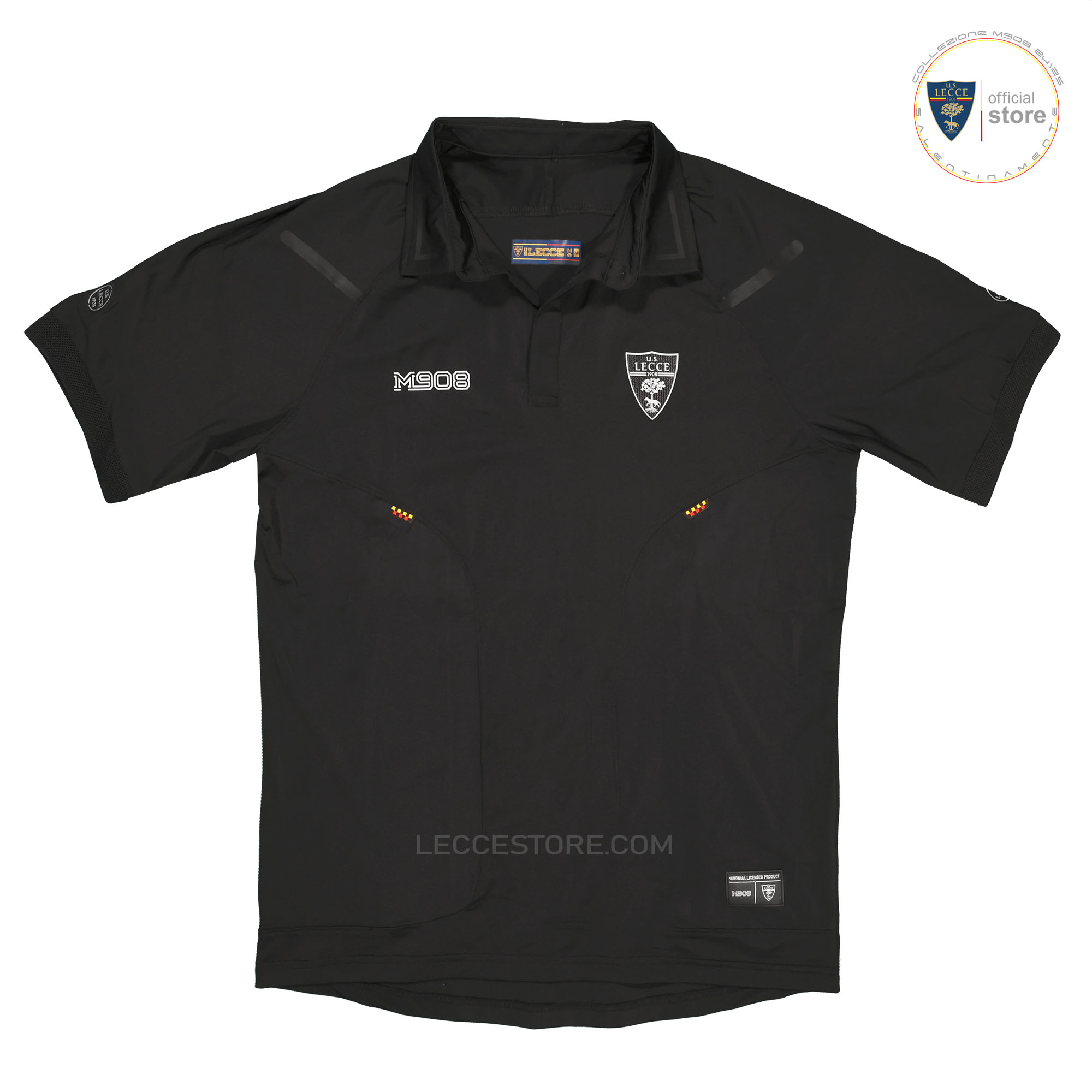 M908 – POLO COLLETTO SQUADRA U.S.LECCE CALCIO MANICA CORTA TESSUTO TECNICO RAPPRESENTANZA NERA