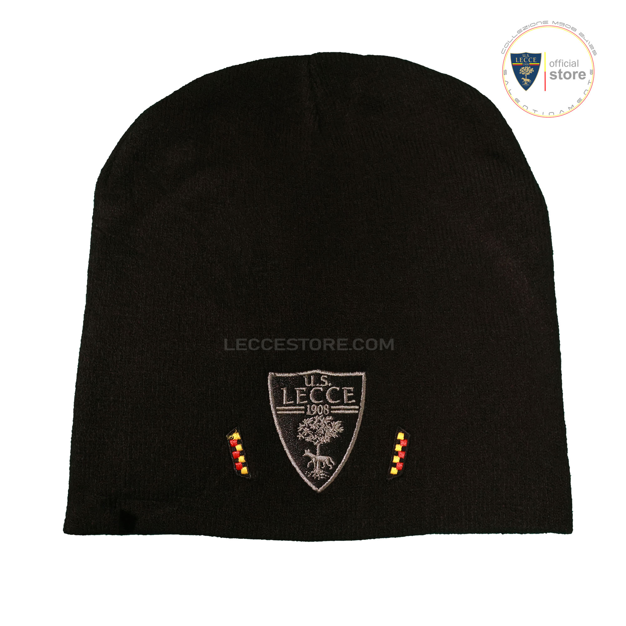 M908 – CAPPELLO LANA INVERNALE NERO INSERTI GIALLOROSSI ADULTO E BAMBINO