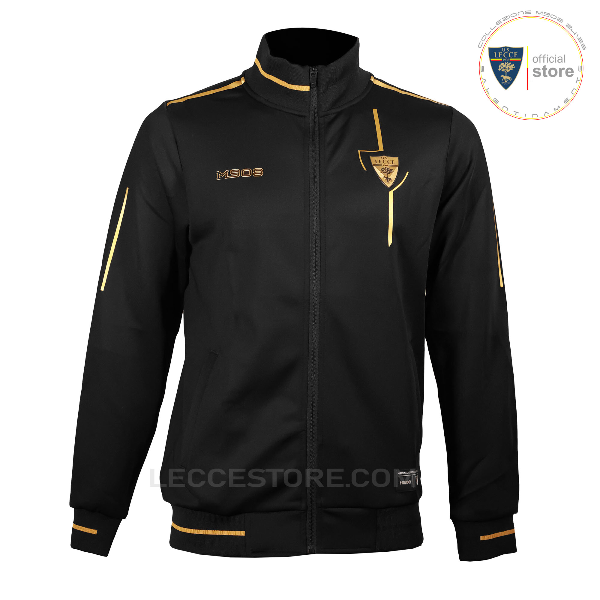 M908 – FELPA GIACCA TUTA ZIP NERA STEMMA ORO U.S. LECCE ADULTO