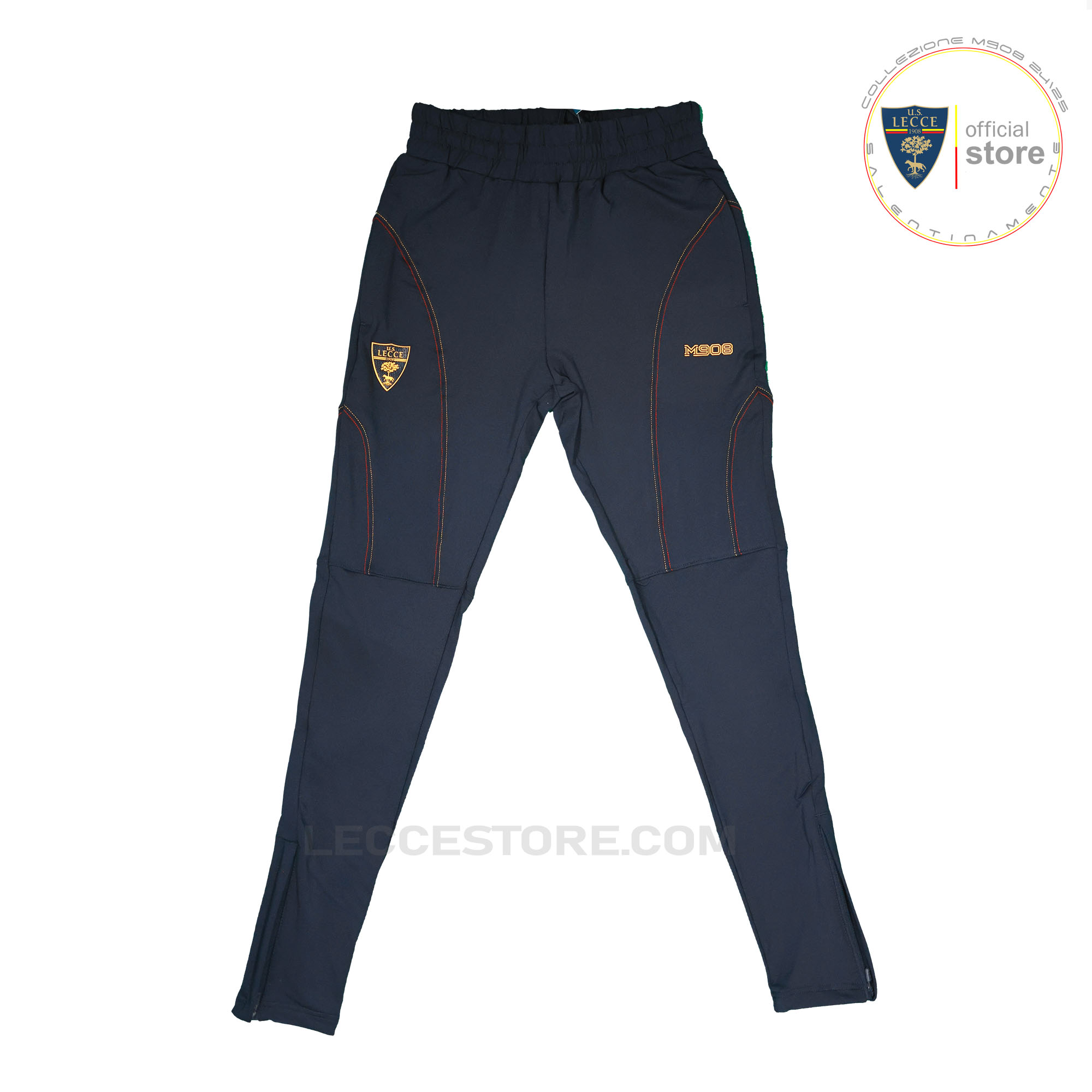 M908 – PANTALONE TUTA ACETATO ALLENAMENTO U.S. LECCE CALCIO BLU INSERTI GIALLOROSSI ADULTO