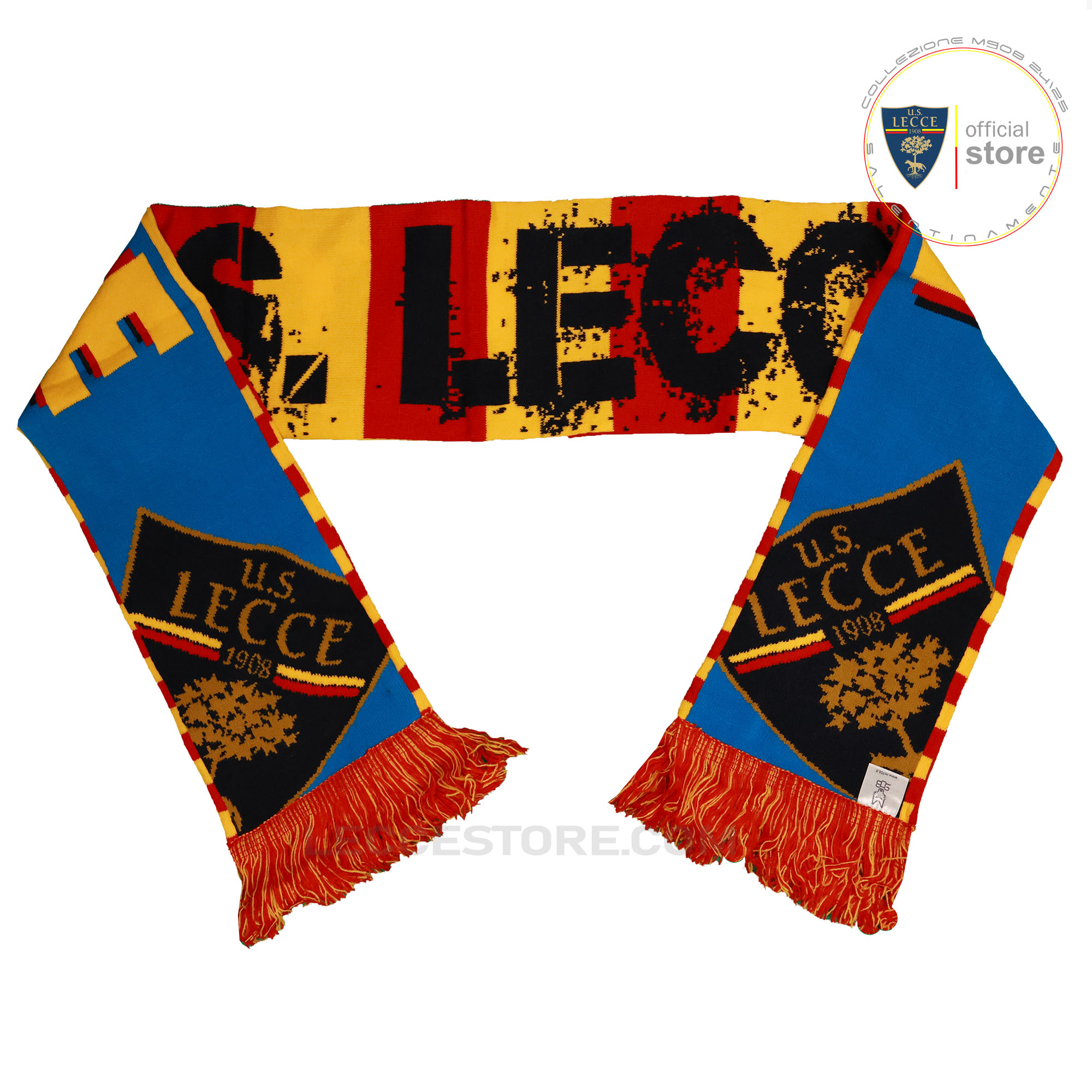 M908 -SCIARPA UNIONE SPORTIVA LECCE DOUBLE FACE GIALLOROSSA-BLU