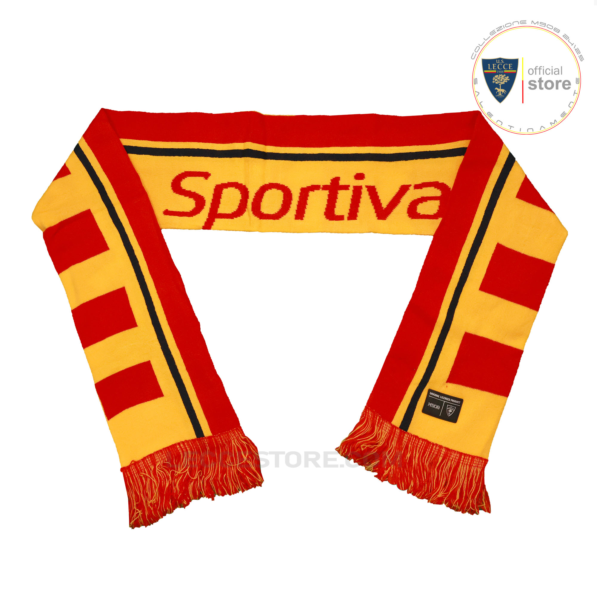 M908 -SCIARPA UNIONE SPORTIVA LECCE DOUBLE FACE GIALLOROSSA LOGO