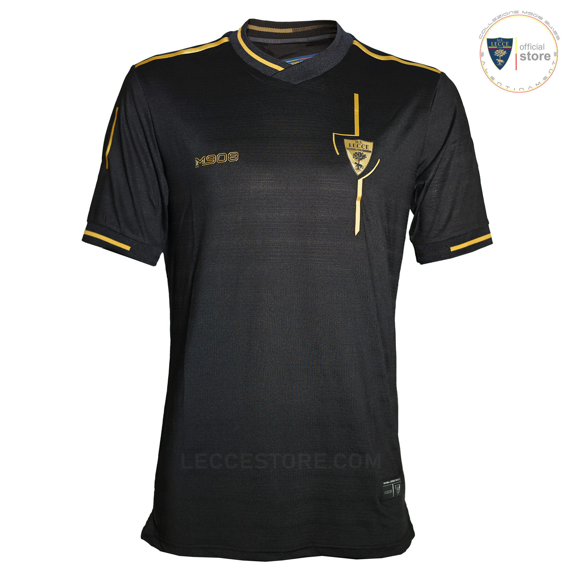 M908 – MAGLIA ALLENAMENTO U.S.LECCE NERA INSERTI SCUDETTO ORO